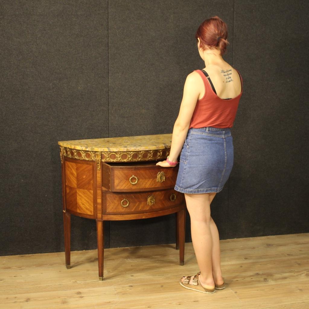 20th Century Demilune Inlaid Wood with Marble French Louis XVI Style Commode 8