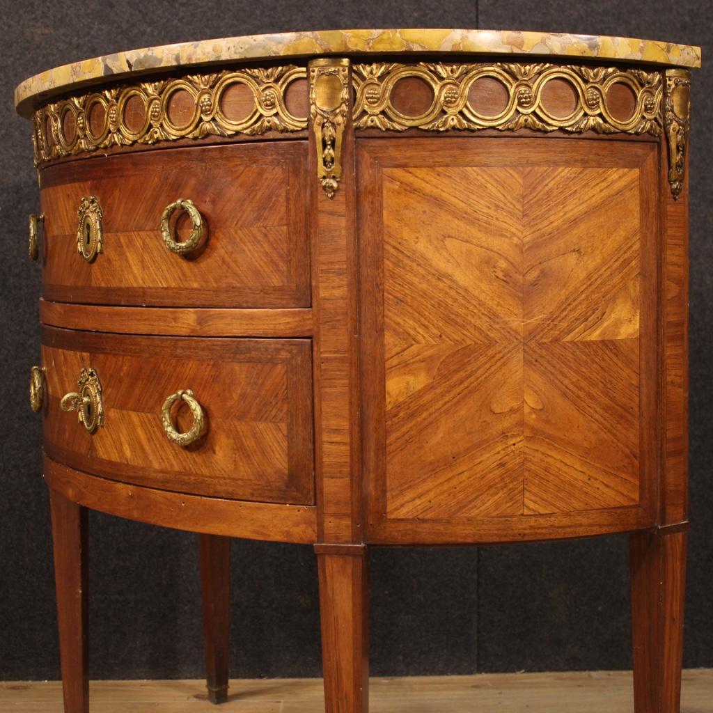20th Century Demilune Inlaid Wood with Marble French Louis XVI Style Commode 2