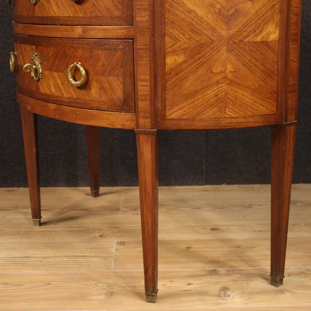 20th Century Demilune Inlaid Wood with Marble French Louis XVI Style Commode 3