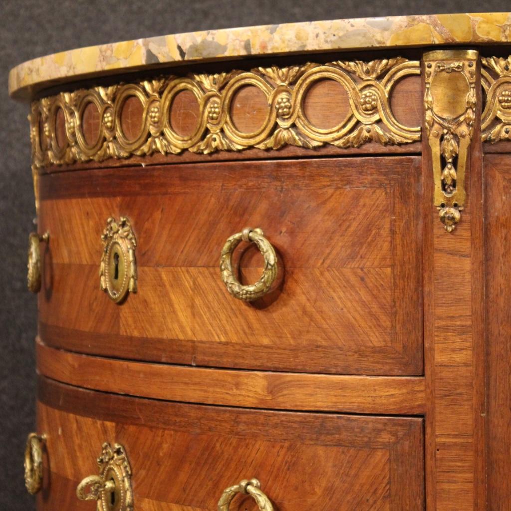 20th Century Demilune Inlaid Wood with Marble French Louis XVI Style Commode 4
