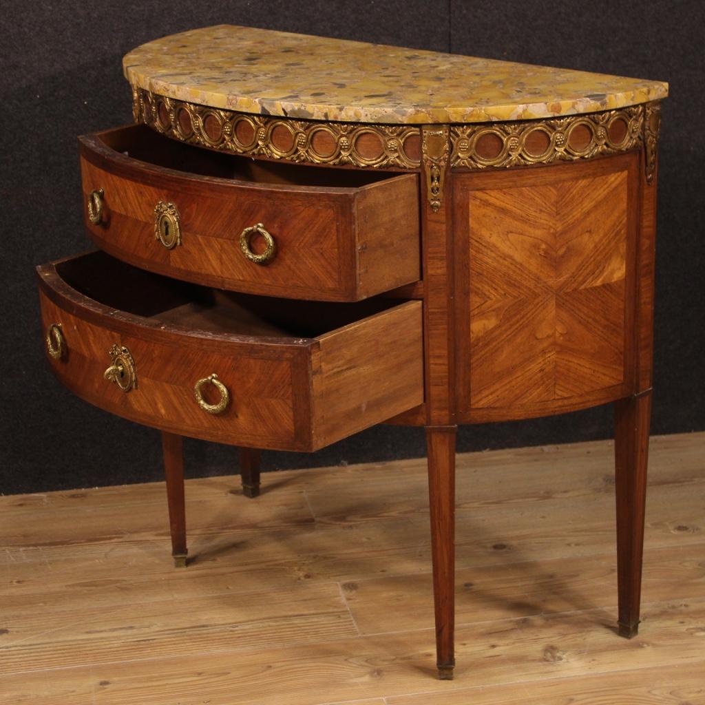 20th Century Demilune Inlaid Wood with Marble French Louis XVI Style Commode 5