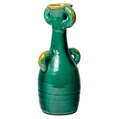 20TH CENTURY DESIGN Vase abstrait en céramique verte et jaune Accolay circa 1960