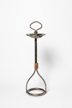Cenicero de diseño del siglo XX de metal y cuero estilo Ryckaert de Jacques Adnet