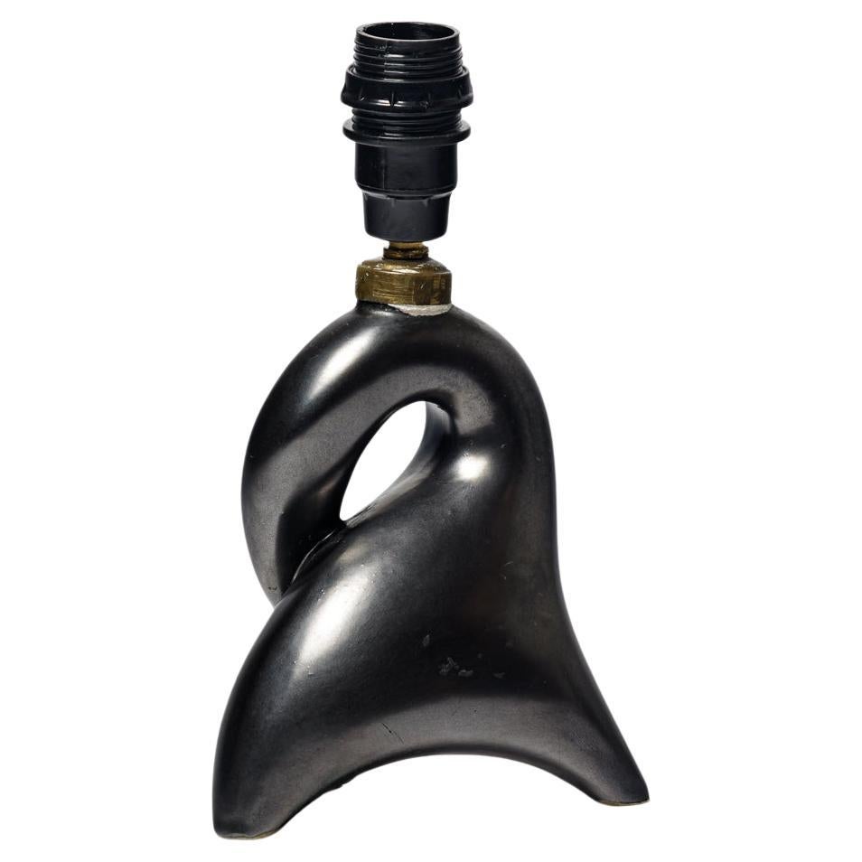 20th century design black abstract ceramic table lamp by CAB french art 1960 For Sale