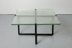 20th century design black metal low coffee or sofa table Saint Gobain Glass