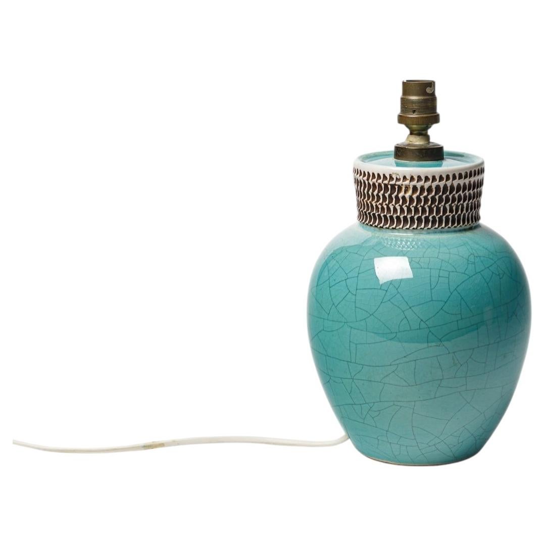 20th century design blue ceramic table lamp by Pol Chambost 1950 lighting
