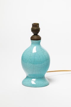 20th century design blue ceramic table lamp circa 1950 french mid-century