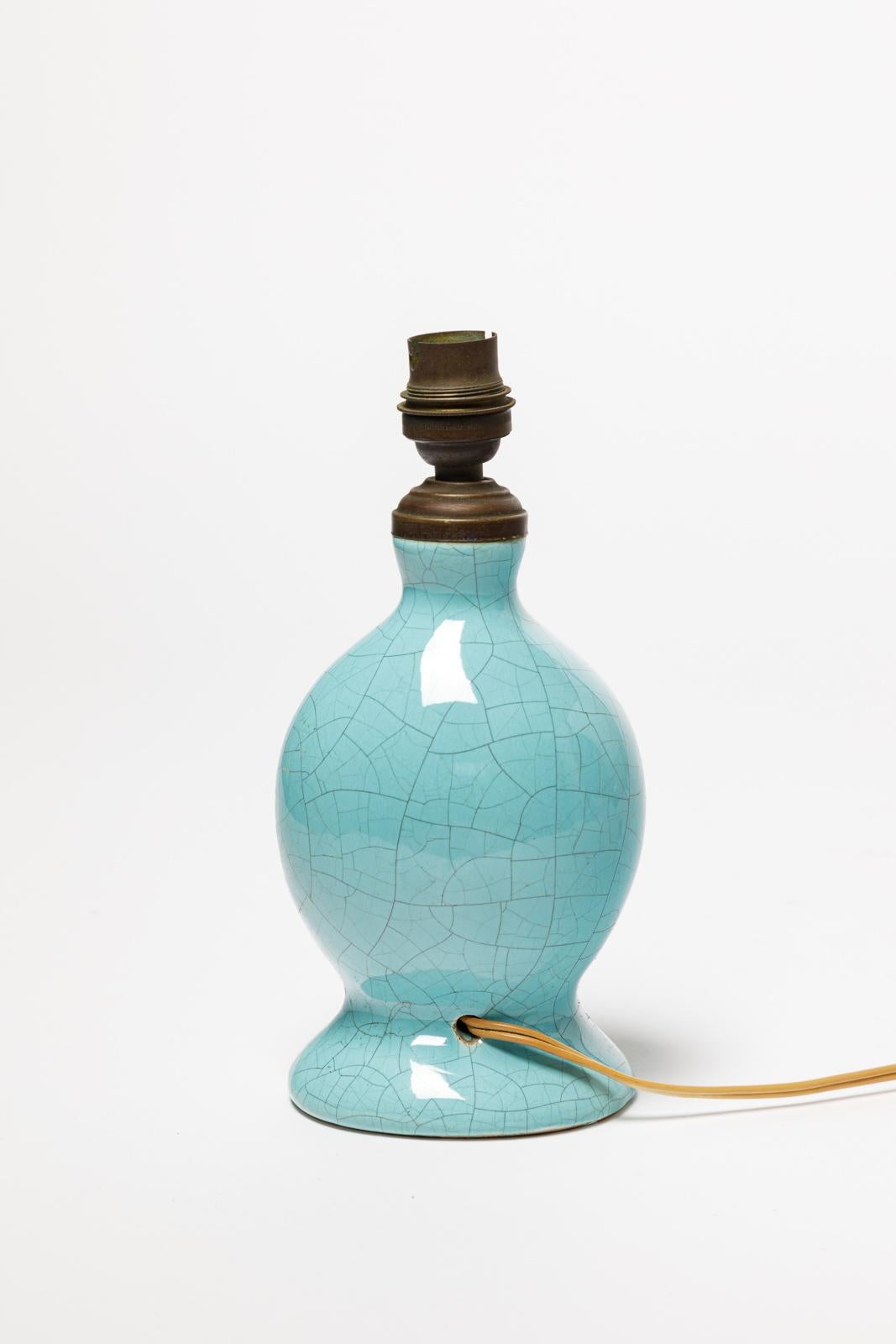 Français 20TH CENTURY DESIGN Lampe de table en céramique bleue circa 1950 française du milieu du siècle dernier en vente