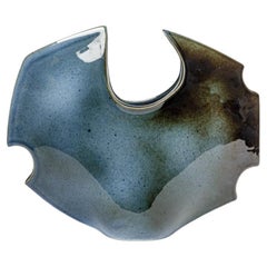 20th century design blue ceramic vase abstract form by François Gueneau 1970