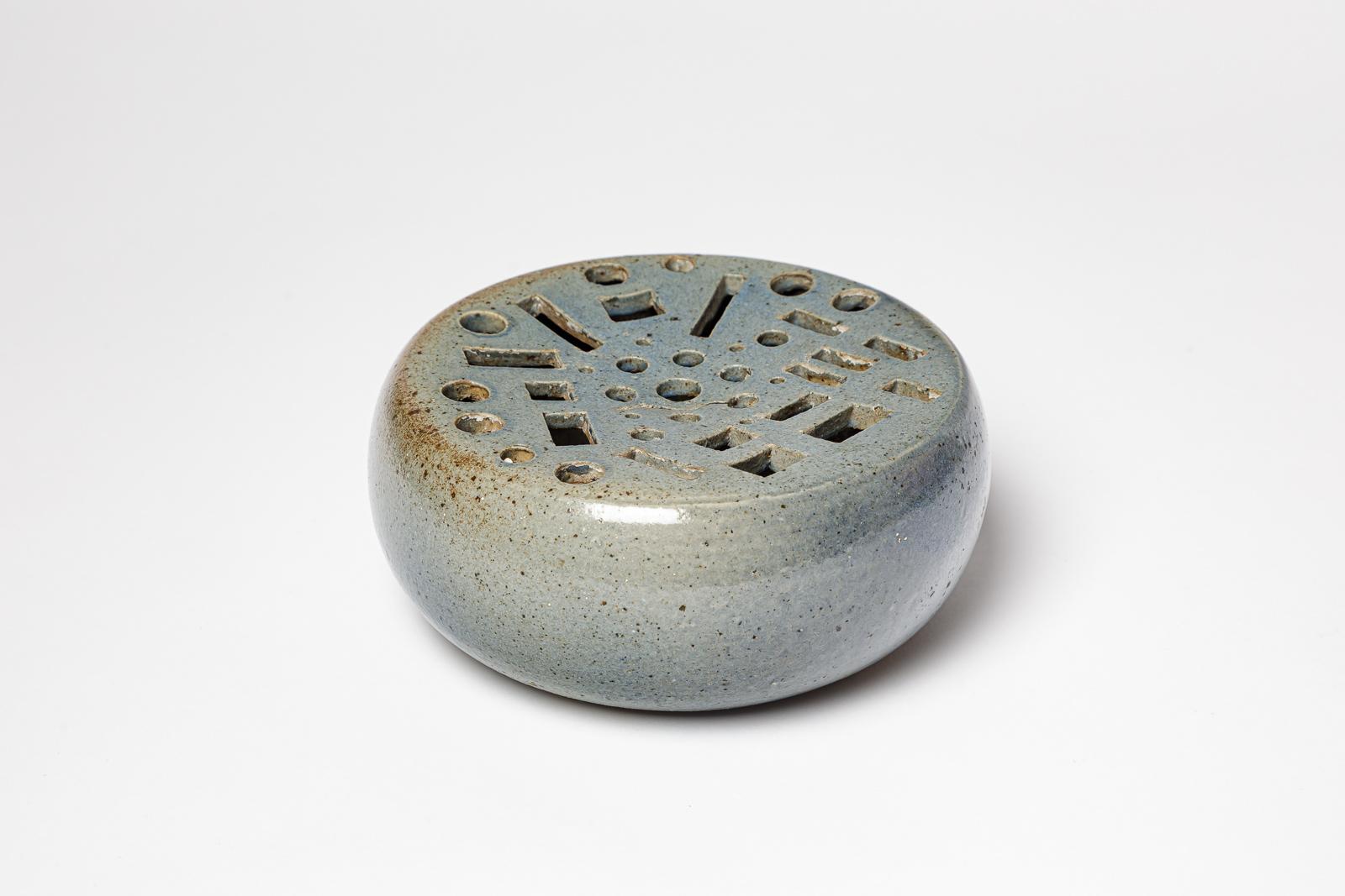 Mid-Century moderno Vaso in gres blu di design del XX secolo attribuito a Annie Maume La Borne in vendita