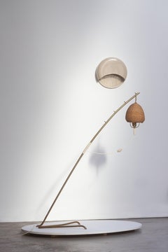 20th Century Design Brass and Wicker Floor Lamp