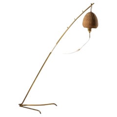 20th Century Design Brass and Wicker Floor Lamp