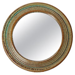 20th century design brown and green wall ceramic mirror by Fabien Comte 1970