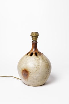 20th century design brown and grey perforated sculptural ceramic table lamp 1970