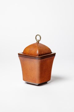 Scatola decorativa di Longchamps Paris in ceramica marrone e pelle, design del XX secolo