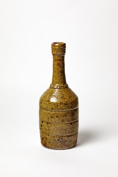 20th century design brown ceramic vase bottle by Baudat 1975 La Borne