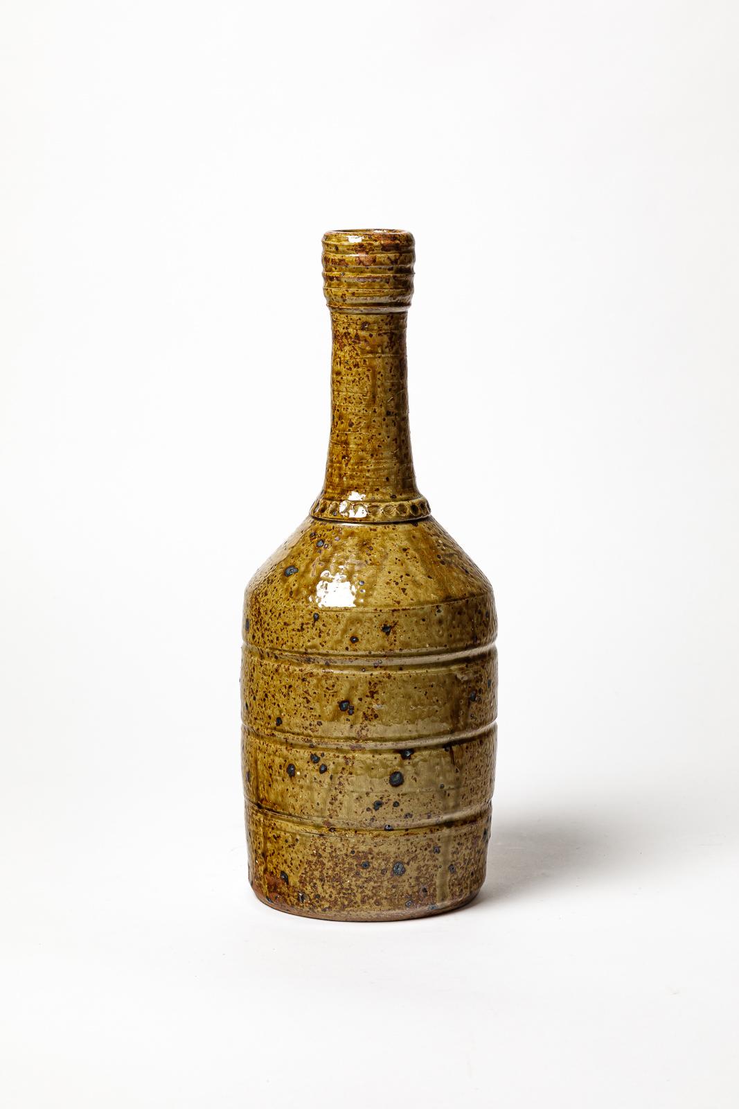 Vaso bottiglia in ceramica marrone di design del XX secolo di Baudat 1975 La Borne In condizioni ottime in vendita a Neuilly-en- sancerre, FR
