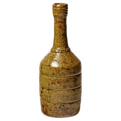 20th century design brown ceramic vase bottle by Baudat 1975 La Borne