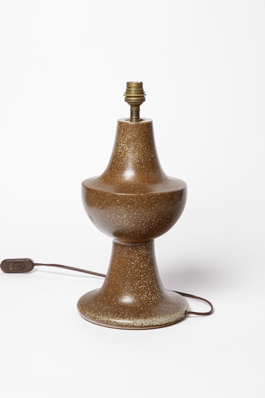 French 20th century design brown stoneware ceramic table lamp circa 1960 For Sale