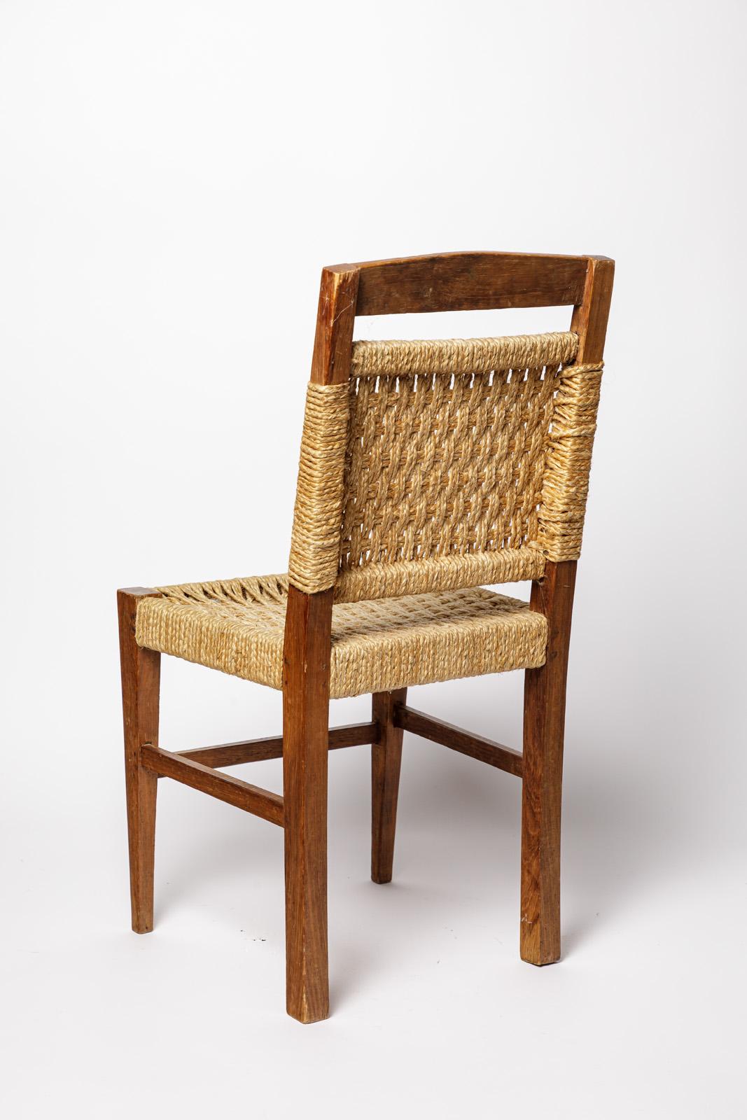 20th century design children chair style of Audoux Minnet 1970 wood and cord In Good Condition For Sale In Neuilly-en- sancerre, FR