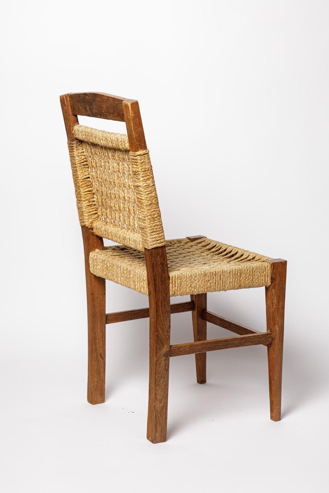 20ième siècle 20TH CENTURY DESIGN chaise d'enfant style Audoux Minnet 1970 bois et Corde en vente
