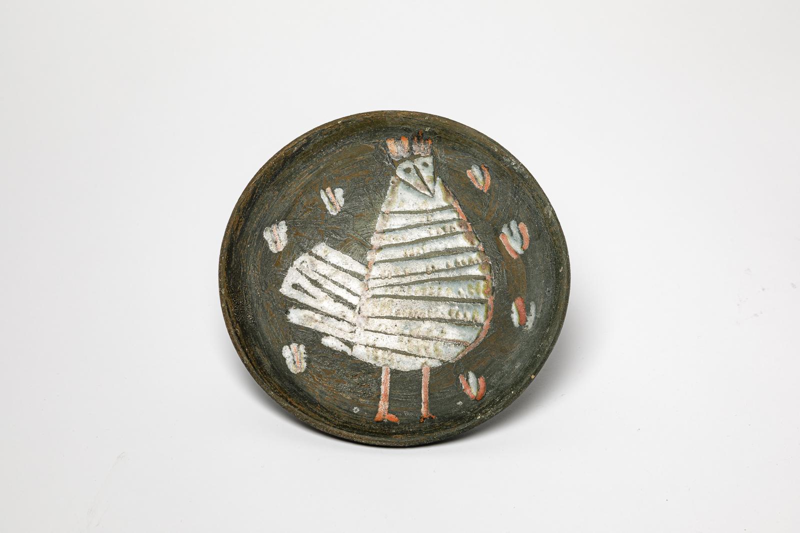 Mid-Century Modern 20th century design decorative ceramic plate colored bird style of J. Innocenti For Sale