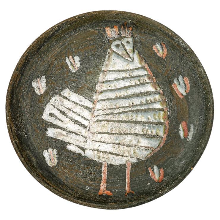Piatto decorativo in ceramica del XX secolo in stile uccello colorato di J. Innocenti