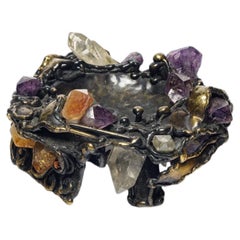 20th century design decorative metal and precious stone vide poche dish 1970