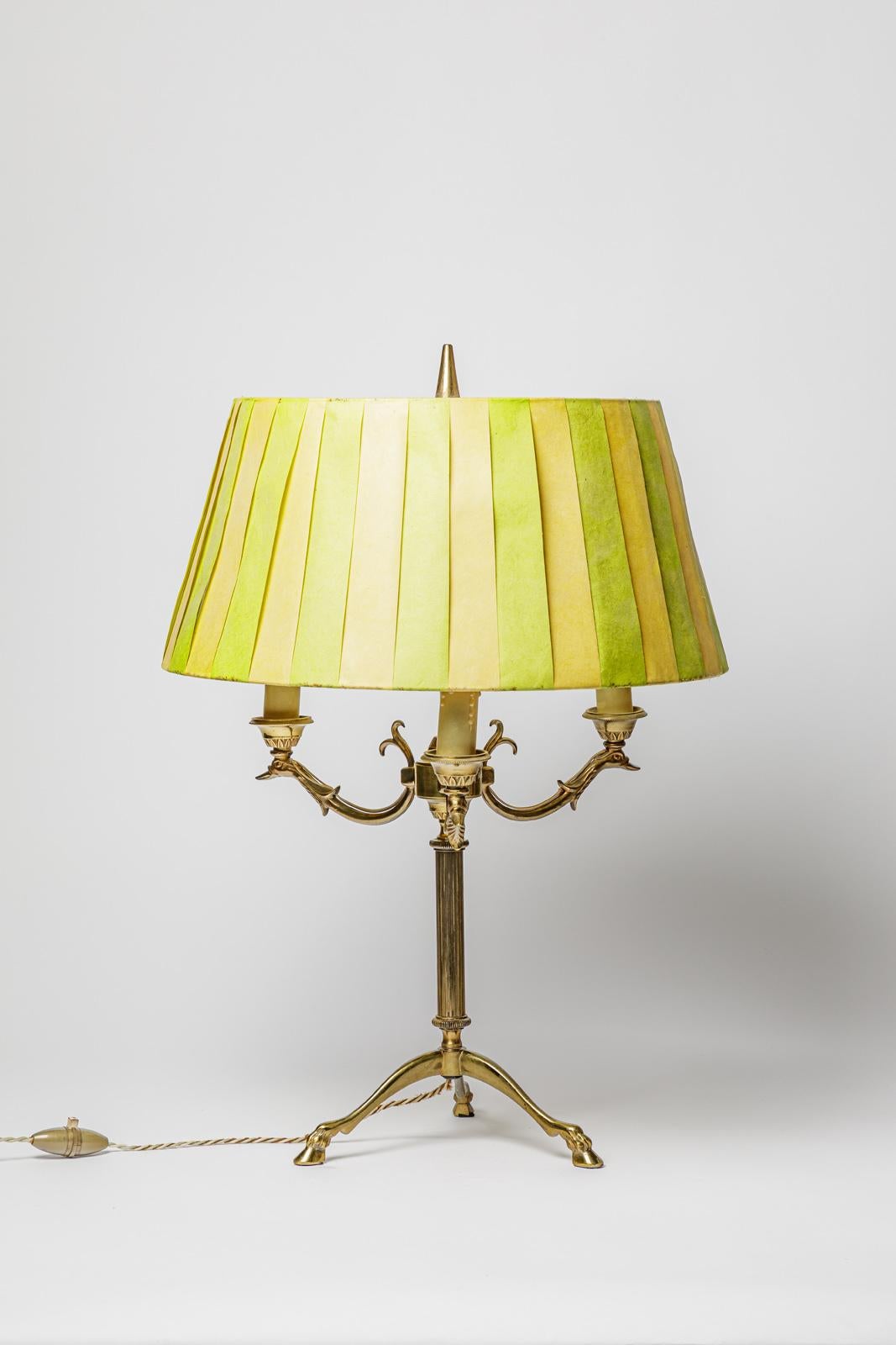 Attributed to Maison Jansen

Large golden brass 20th century table lamp

Original good condition

Original lampshade

Electrical system is ok

Total height 58 cm
Total large 37 cm

