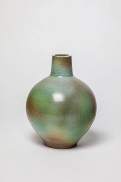 20th century design green and blue ceramic vase by René Maurel 26 cm 1972