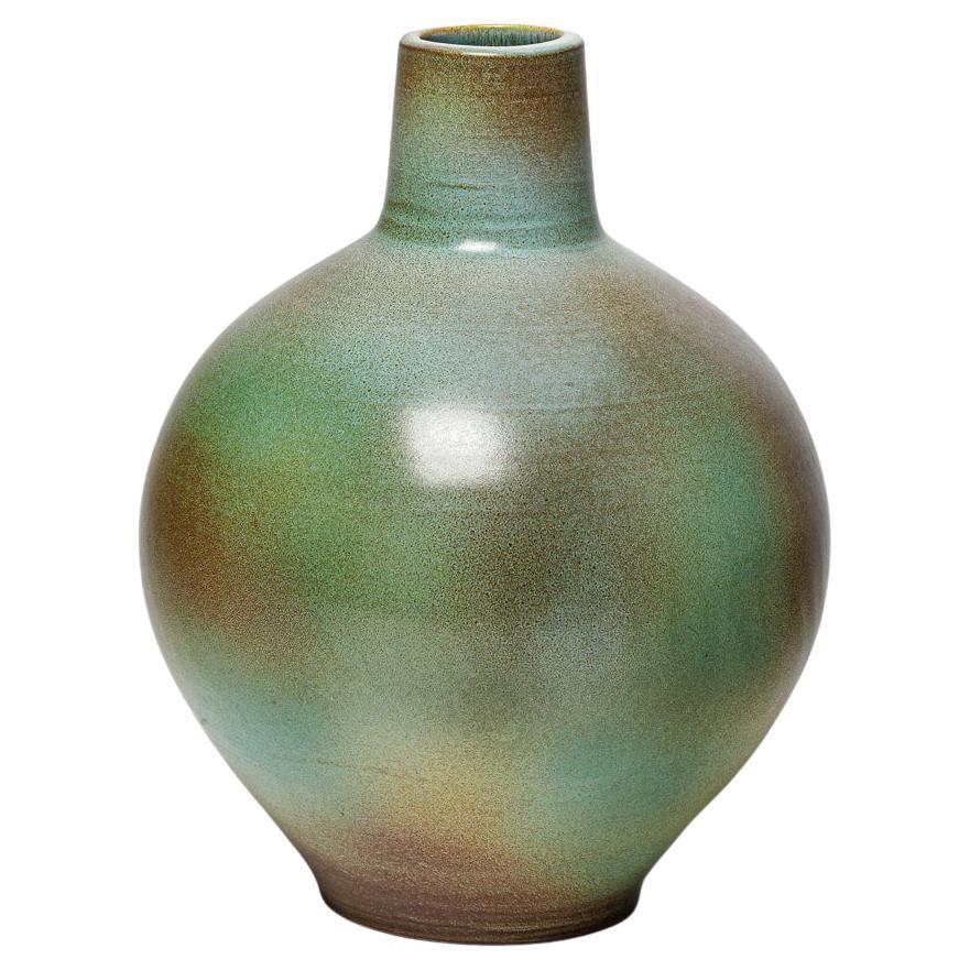20th century design green and blue ceramic vase by René Maurel 26 cm 1972