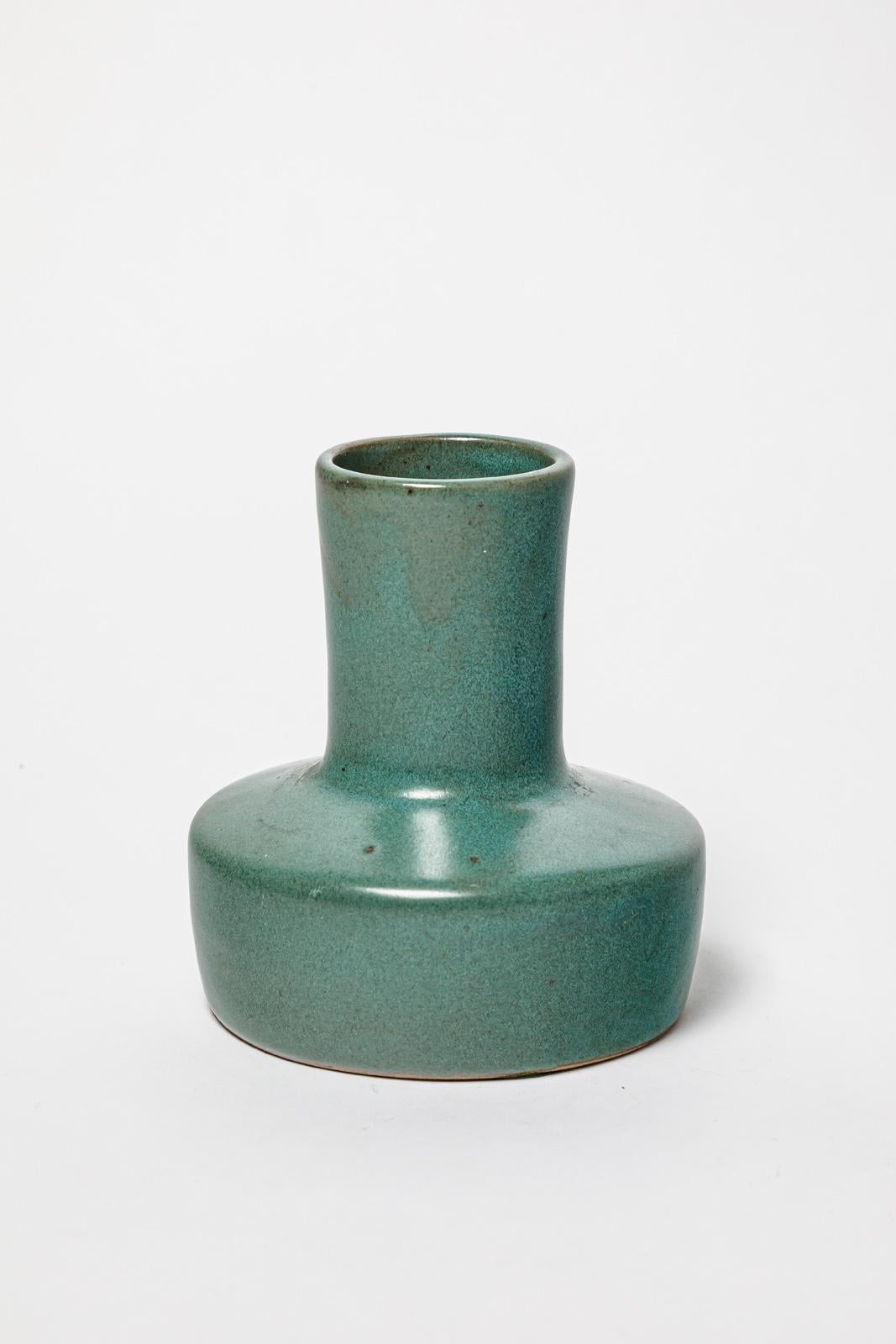 Mid-Century Modern 20th century design green ceramic vase by Tim Orr unique piece 1970 For Sale