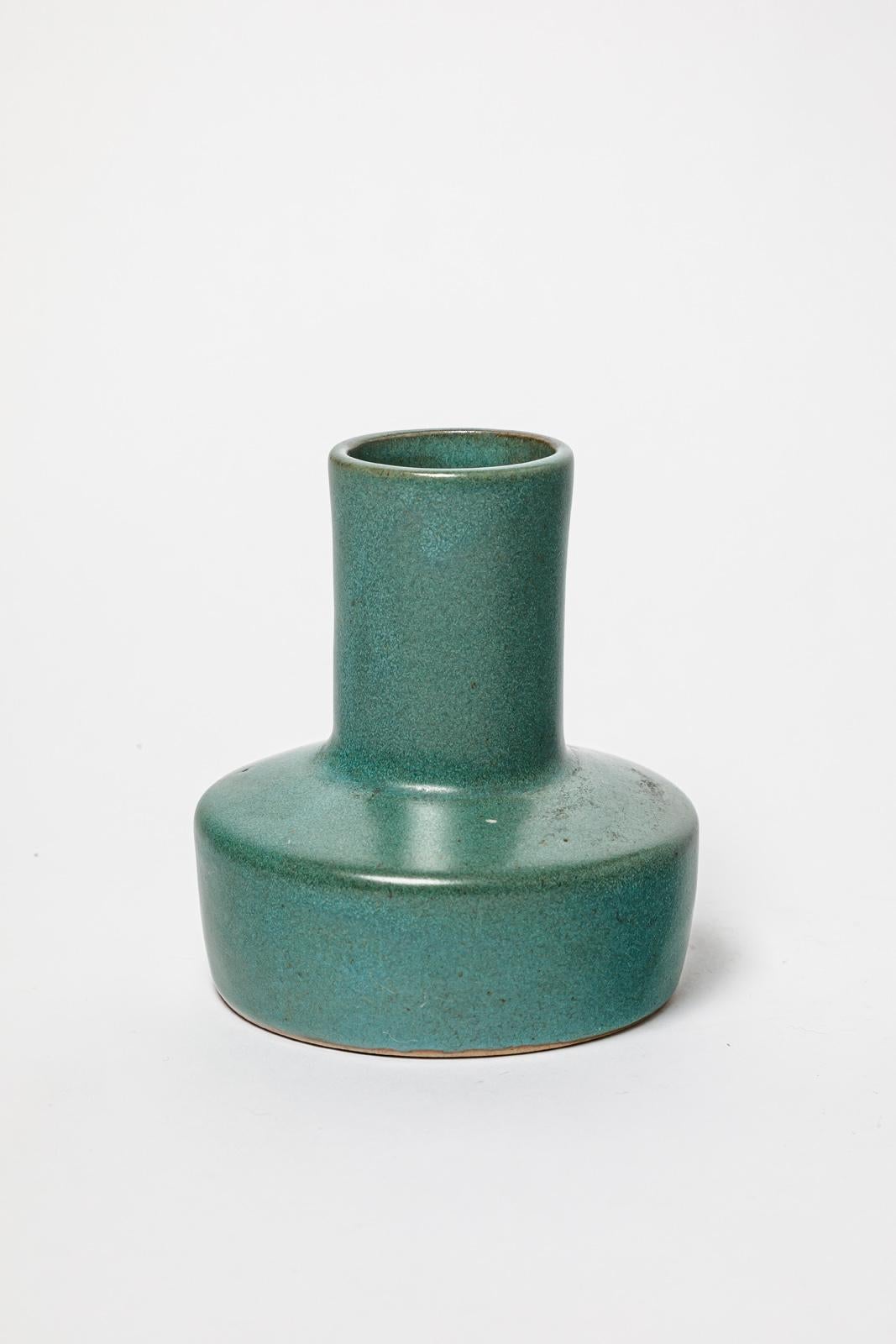 20th Century 20th century design green ceramic vase by Tim Orr unique piece 1970 For Sale