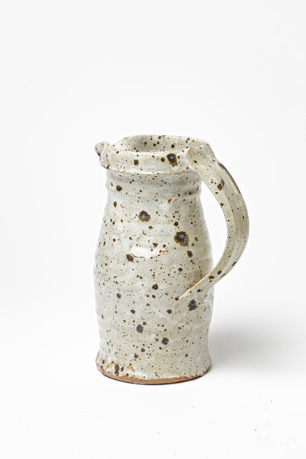 Mid-Century Modern 20th century design grey and black unique piece ceramic pitcher by Tiffoche 1970 For Sale