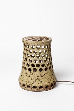 20th century design grey stoneware perforated sculptural ceramic table lamp 1960