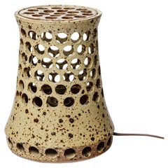 Vintage 20th century design grey stoneware perforated sculptural ceramic table lamp 1960