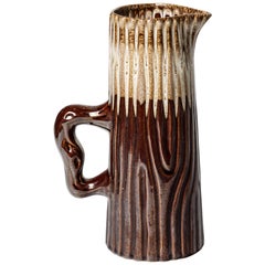 20th Century Design Imiation Wood Ceramic Pitcher Brown and White circa 1970