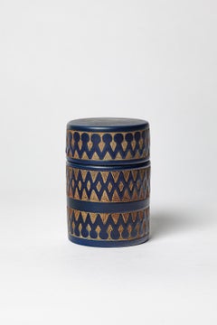 20th century design jewelry or decorative blue abstract ceramic box Rene Maurel