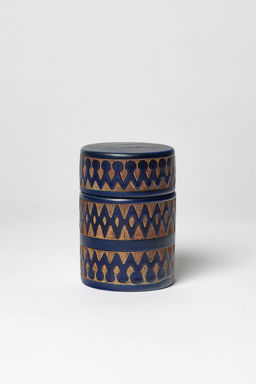 Joyas de diseño del siglo XX o caja decorativa de cerámica abstracta azul René Maurel Moderno de mediados de siglo en venta