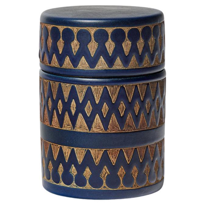Joyas de diseño del siglo XX o caja decorativa de cerámica abstracta azul René Maurel