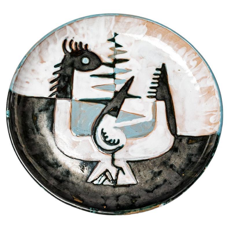 20th century design large bird ceramic platter or dish att. to Michel Lucotte For Sale