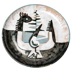 20th century design large bird ceramic platter or dish att. to Michel Lucotte