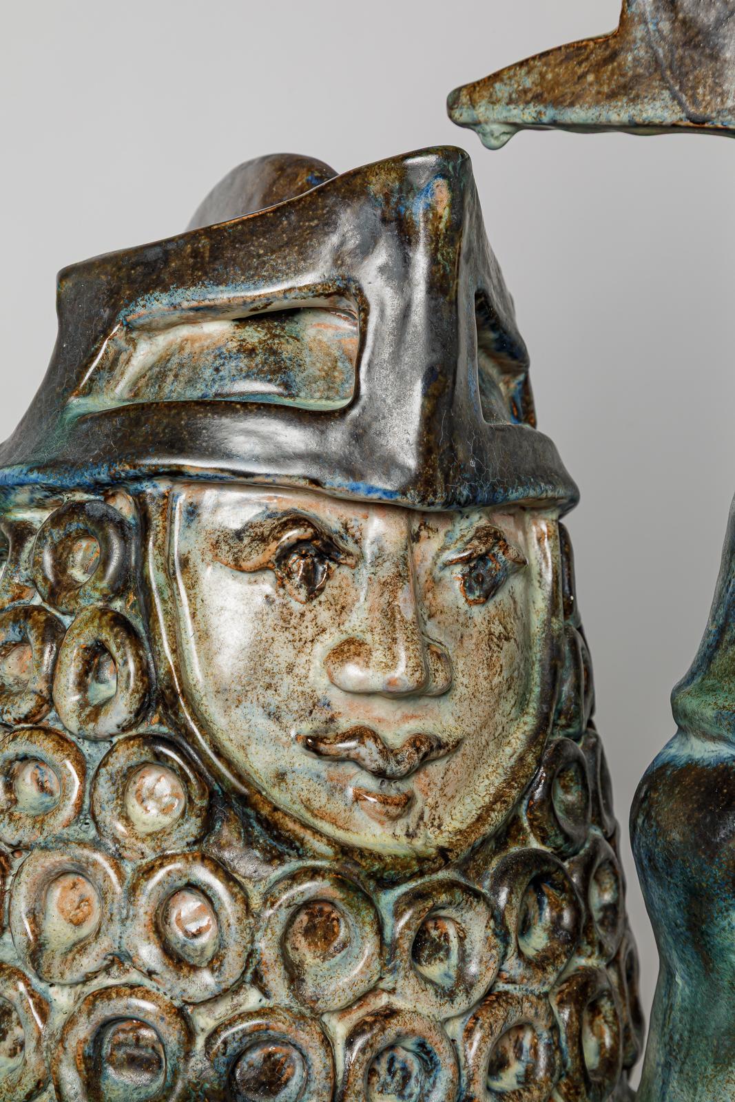 20th Century 20th century design Large colored warrior figure ceramic floor lamp 1950 1 meter For Sale