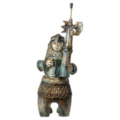 20th century design Large colored warrior figure ceramic floor lamp 1950 1 meter