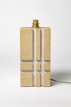 20th century design large stone or marble table lamp unique handmade piece 1970