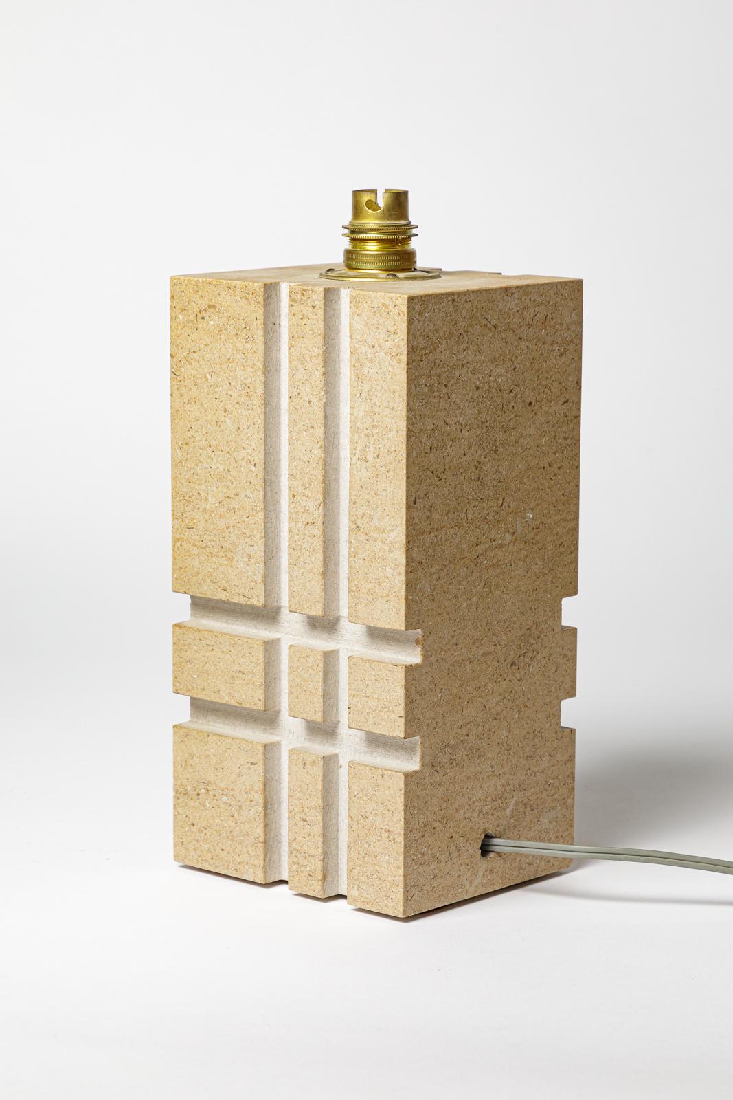 Mid-Century Modern 20th century design large stone or marble table lamp unique handmade piece 1970 For Sale