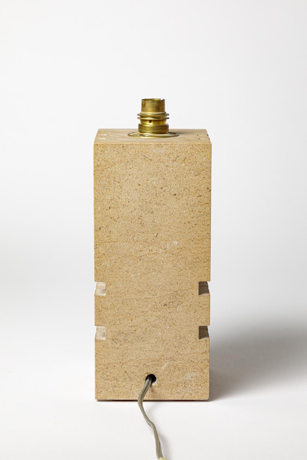 French 20th century design large stone or marble table lamp unique handmade piece 1970 For Sale
