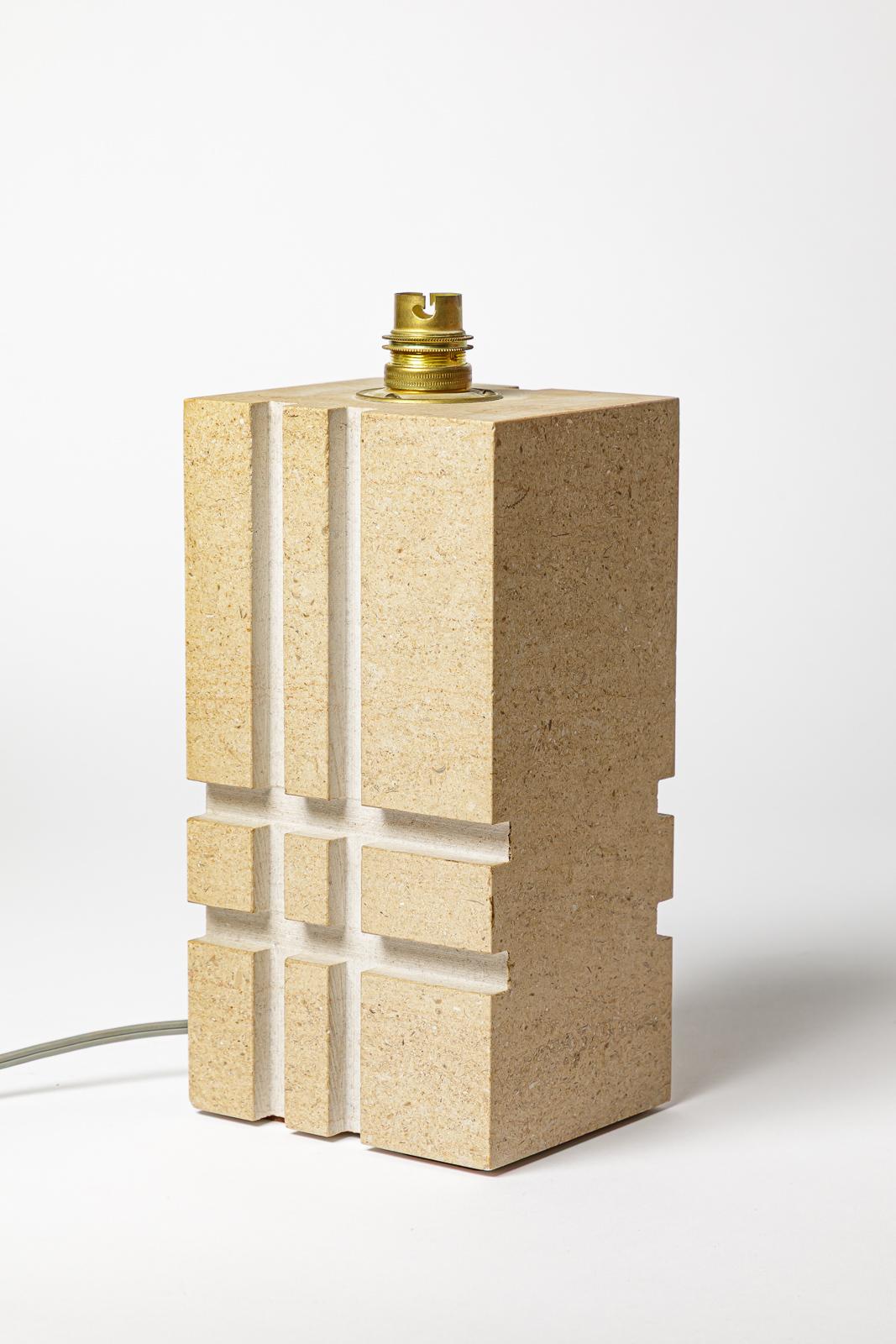Stone 20th century design large stone or marble table lamp unique handmade piece 1970 For Sale