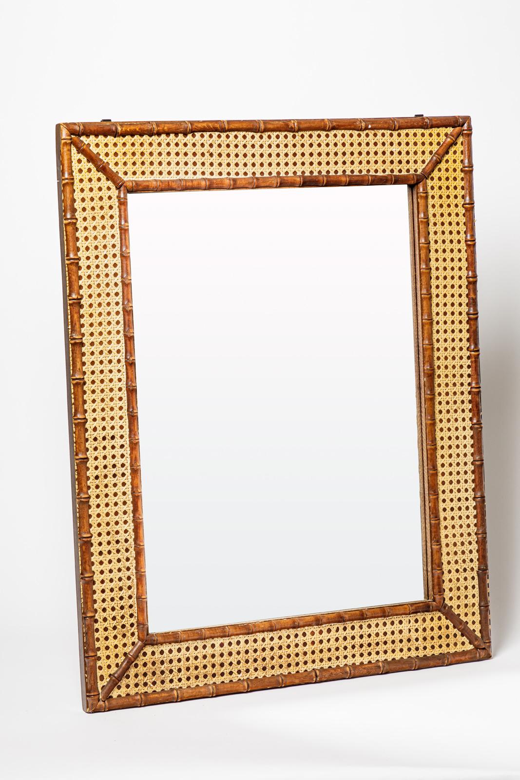 Modern 20th century design large wall mirror bamboo 1980 decoration For Sale