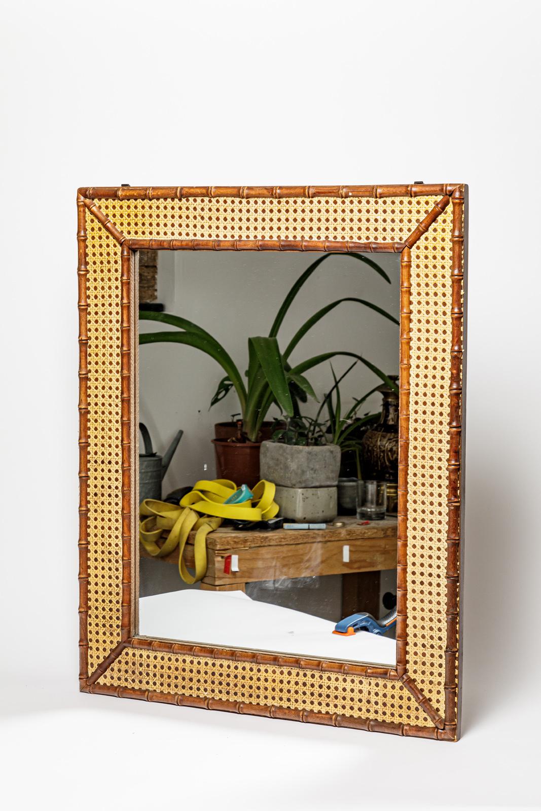 20th century design large wall mirror bamboo 1980 decoration In Excellent Condition For Sale In Neuilly-en- sancerre, FR